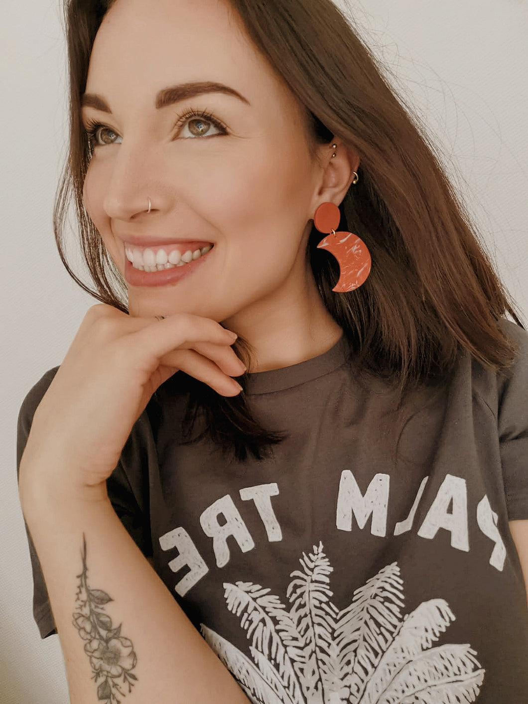 Half Moon drop earrings in Terracotta and Marble