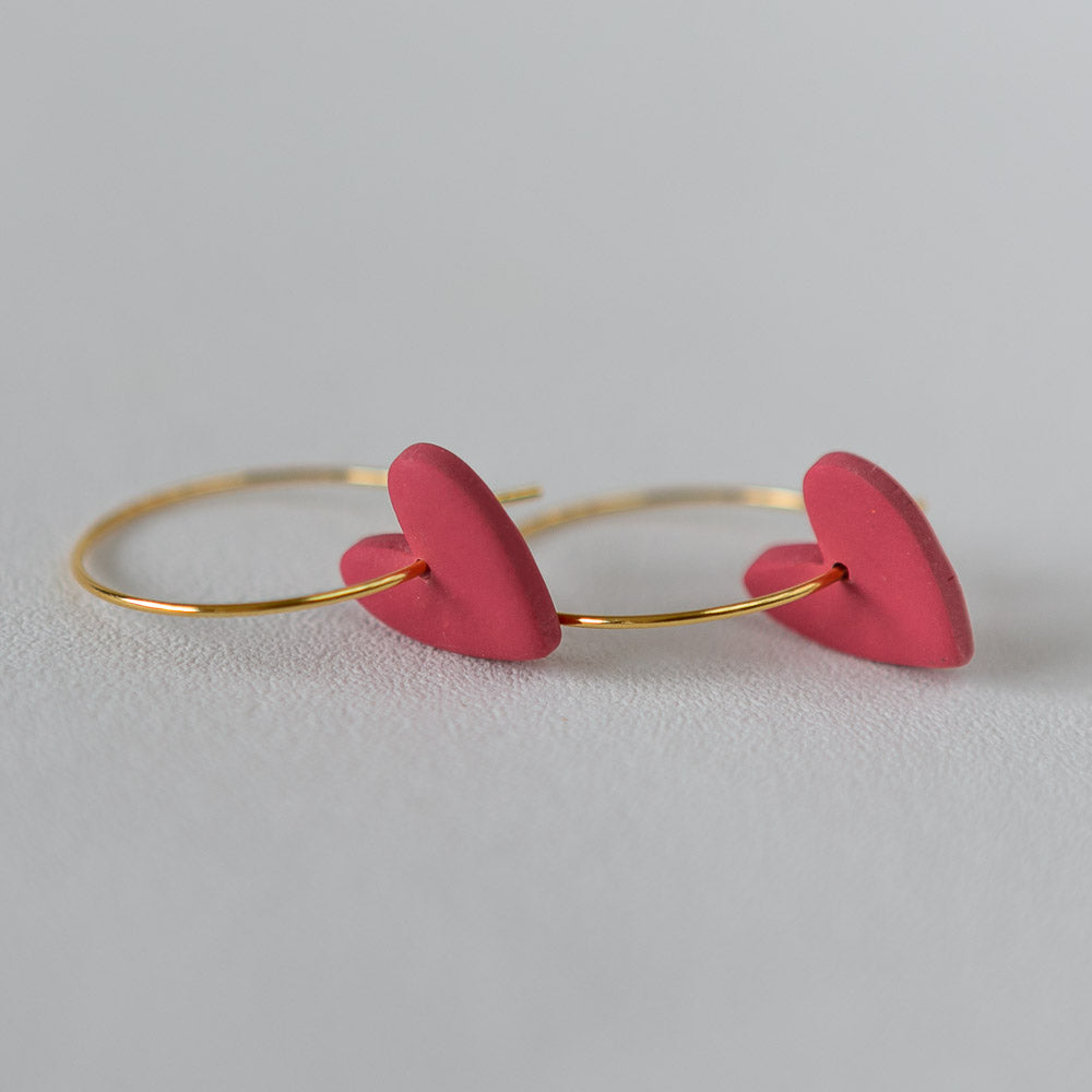 Love Heart on a Hoop in FUCHSIA, 22 karat Gold-Plated Brass. More colours available